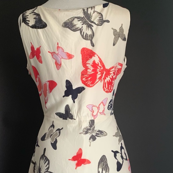 Laura Ashley Vintage Silk-Blend Dress A-Line Midi Multi Butterfly Print UK 14 - Picture 9 of 16
